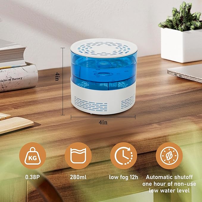 Small Humidifiers for Bedroom, 3in1 Desk Humidifier for Office USB with Essential Oil Diffuser 7LED Quiet Easy Clean, Portable Humidifiers for Travel Home Plant Nightstand Hotel Nursery