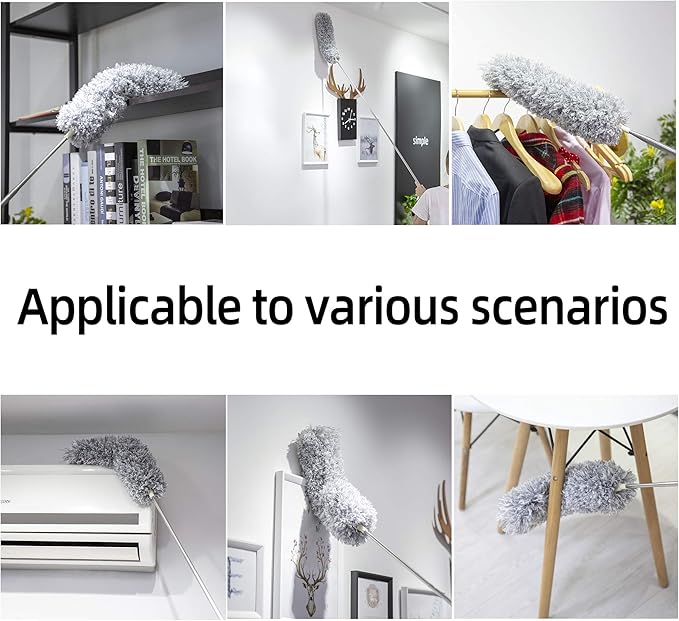 Microfiber Duster with Extension Pole,Washable Bendable Head Ceiling Fan Duster,15-100 inch Wet or Dry Dust Collect Telescoping Dusters for Cleaning Ceiling Fan,High Ceiling,Furniture