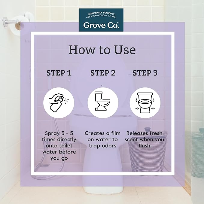 Grove Co. Toilet Spray, Clear the Air Bathroom Spray Air Freshener (2 fl oz) Odor Eliminator for Strong Odor, 100% Natural Lavender Blossom Scent, Vegan, Paraben & Phthalate Free (Pack of 3)