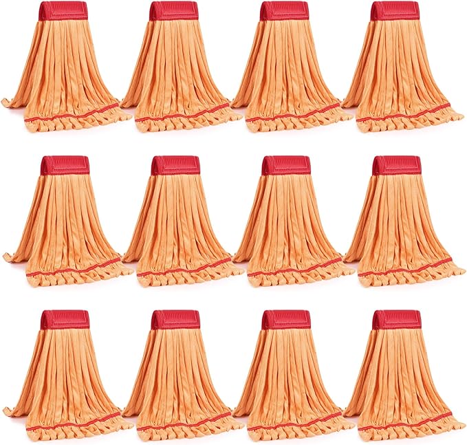 Matthew Cleaning Microfiber Tube Mop(Meduim,Orange,12Pack) Heavy Duty Mop Head Replacement,Excellent Absorbency,Premium launderability,Reusable,Loop end for Home,Commercial and Industrial Use
