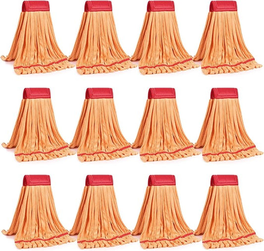 Matthew Cleaning Microfiber Tube Mop(Meduim,Orange,12Pack) Heavy Duty Mop Head Replacement,Excellent Absorbency,Premium launderability,Reusable,Loop end for Home,Commercial and Industrial Use