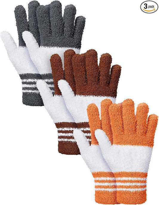 Patelai 3 Pairs Microfiber Plant Dusting Gloves Leaf Cleaning Gloves for Indoor Plants, Blinds, Furniture, House(Medium,Gray, Orange, Brown)