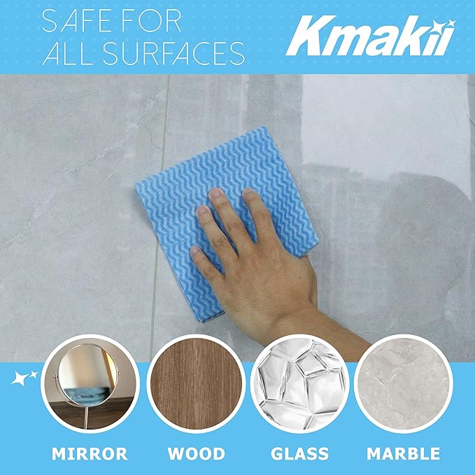 KMAKII Reusable Heavy Duty Cleaning Cloths – Multi-Purpose Dish Towels & Wipes for Kitchen & Home, Super Absorbent, 12 x 12 in (30 x 30 cm), Blue, 50 Pack