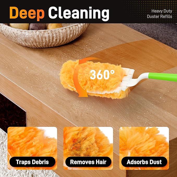 Heavy Duty Duster Refills Compatible with Swiffer Dusters,Disposable Dusters Kit for Cleaning Dusting Furniture Blind Ceiling Fan, 40 Pack 360 Feather Dusters, 1 Handle, 1 Upgrade Telescopic Hand