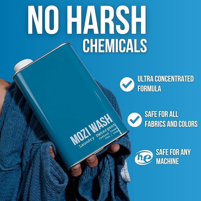 Mozi Wash Laundry Detergent Liquid, Central Coast- Sandalwood & Lavender, 50+ Loads, Concentrated, Non toxic, Plant Based Enzyme Cleaners, Long Lasting Luxury Clean, Cologne Soap for Men, 32 oz