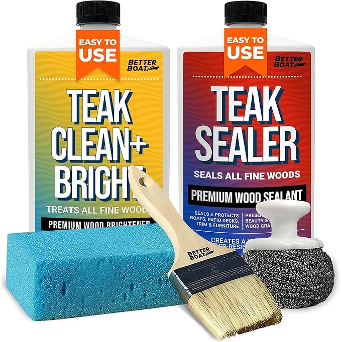 Teak Cleaner and Brightener for Wood, Teak Oil or Sealer for Boats, Indoor Furniture, Shower Stools, and Outdoor Wood Furniture Restorer for Stains