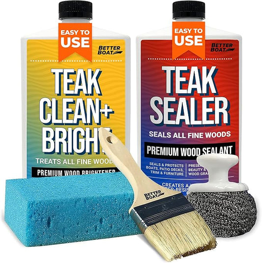 Teak Cleaner and Brightener for Wood, Teak Oil or Sealer for Boats, Indoor Furniture, Shower Stools, and Outdoor Wood Furniture Restorer for Stains