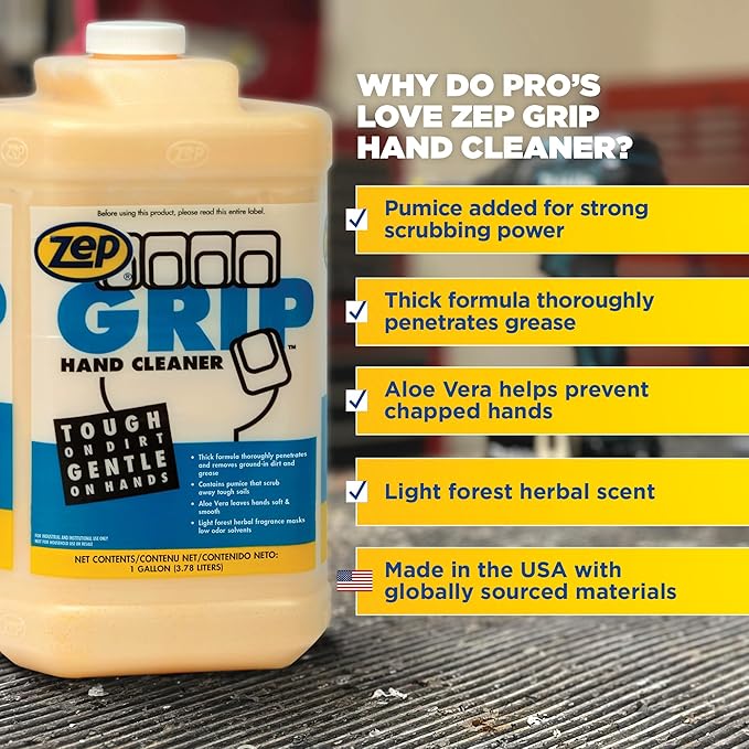 Zep Grip Industrial Pumice Hand Cleaner - 1 Gallon, (Case of 4) 308524 - Heavy Duty Degreaser. Contains Aloe Vera For Soft Smooth Finish