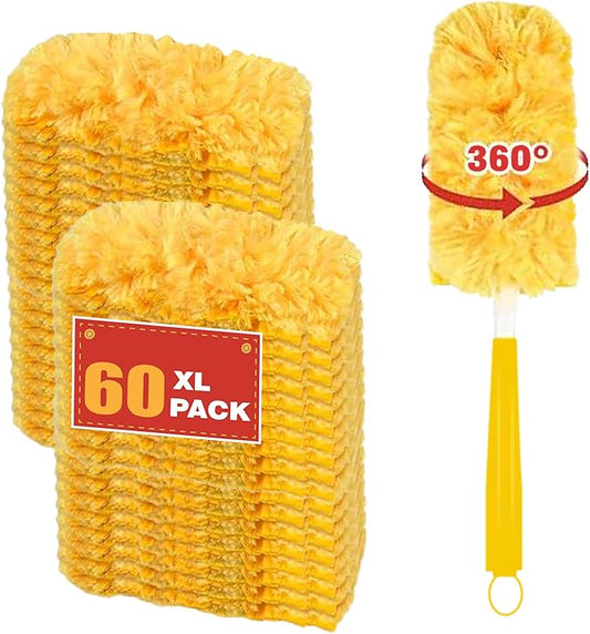 XL 360° Duster Refills | Compatible with Swiffer Duster | 60Count + 1 Handle | Electrostatic Lock-Dust Technology | Heavy Duty Disposable Duster for Furniture, Blinds, Lamps, Allergen Cleaning