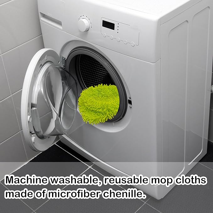 Reusable Microfiber Chenille Mop Pads Compatible with Swiffer Sweeper, Dry Sweeping Cloths & Wet Mopping Cloths, Refills for Hardwood Surface Floor Cleaning, 4 Pack (Green)