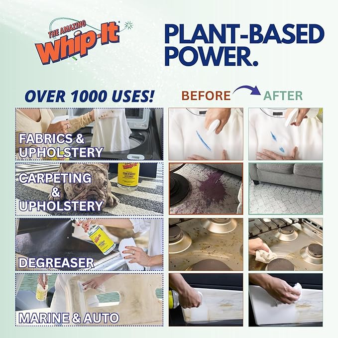 Whip It Cleaner, Multi Purpose Stain Remover CONCENTRATE, Makes 32 Bottles, Plant Based Enzyme Cleaner, Cleaning Food, Grease, Coffee, Wine, Baby Stains, pet stains, Over 500 uses, Made in USA, 32 OZ