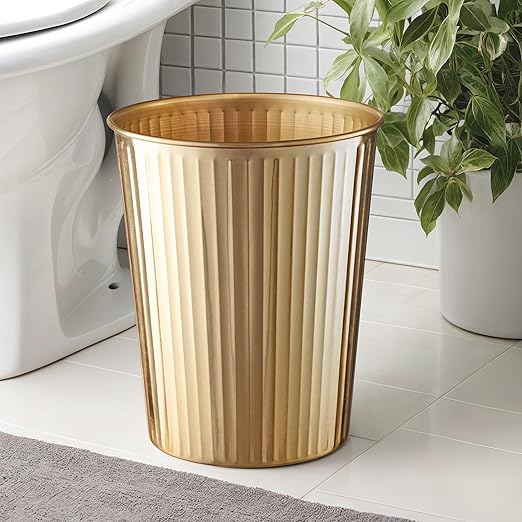Monarch Abode Brushed Gold Handcrafted Ridge Embossed Metal Wastebasket for Home Office, Decorative Waste Basket, Modern Bathroom Garbage Can, Durable & Decorative Trash Bin, Brushed Gold Trash Can