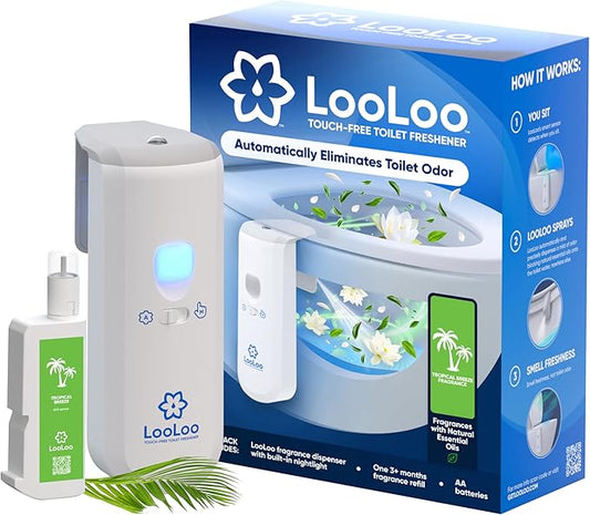 LooLoo 3.0 Touch Free Toilet Freshener Automatic Air Freshener Spray for Bathroom Starter Kit with Light and Toilet Deodorizer, Bathroom Spray Odor Eliminator - White