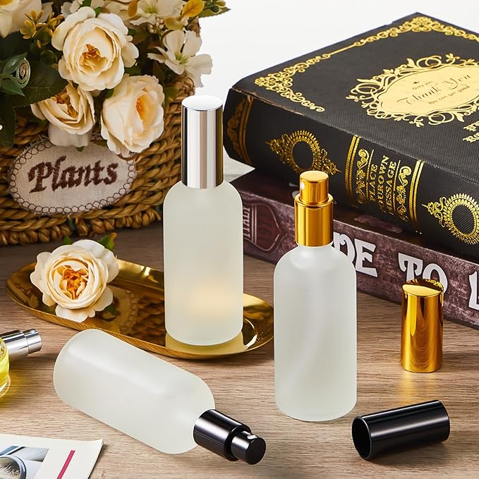 Tessco for you 20 Pcs 3.4 oz/100 ml Glass Spray Bottles Empty Perfume Atomizer Refillable Clear Decorative Empty Bottles with Fine Mist Sprayer Pump for Face Body Travel(Silver, Gold)