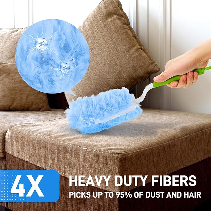 30 Pack Heavy Duty Duster Refills Compatible with Swiffer Dusters,Disposable Dusters Kit for Cleaning Dusting Furniture Blind Ceiling Fan,30 Pack 360 Feather Dusters,1 Handle,1 Upgrade Telescopic Hand