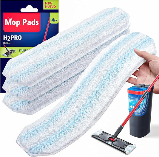 AIR U+ Mop Replacement Pads for O Cedar H2prO Flat Mop System, 4 Pack Mop Pads, Machine Washable Reusable Microfiber Mop Heads Replacements for O-Cedar H2Pro Refills Clean for All Floors Types