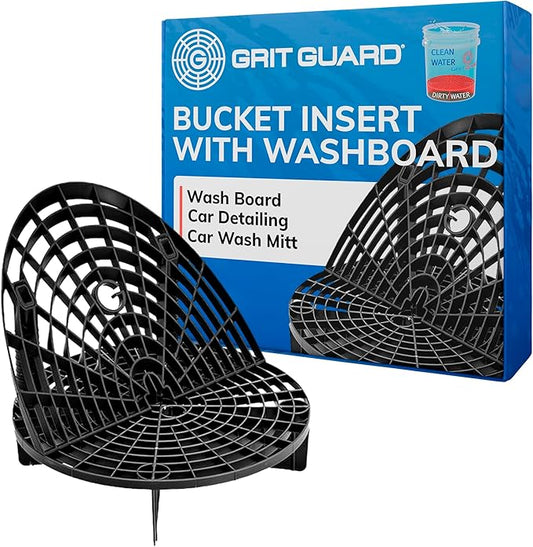 The Original Grit Guard Bucket Insert with Washboard Combo | Removes Dirt from Wash Mitt for Detailing | Car Wash Bucket Insert & Washboard | Black/Black