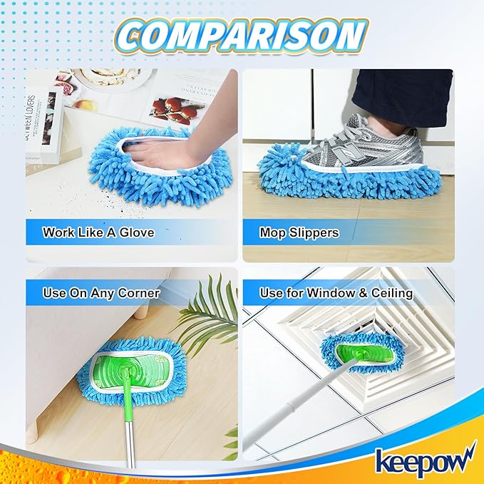KEEPOW Reusable Microfiber Mop Pads Compatible with Swiffer Sweeper & Mop Deluxe 2-in-1, Wet & Dry Mopping Cloths for All Floors, Compatible with Swiffer Dry Sweeping Cloths for Cleaning (2 Pack)