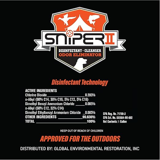 SNiPER II Disinfectant Cleanser and Odor Eliminator, Cleaner for Outdoor Disinfecting Purposes, Use for Hunting, Fishing, and Camping, Made in the USA, 8 Ounce Spray Bottle