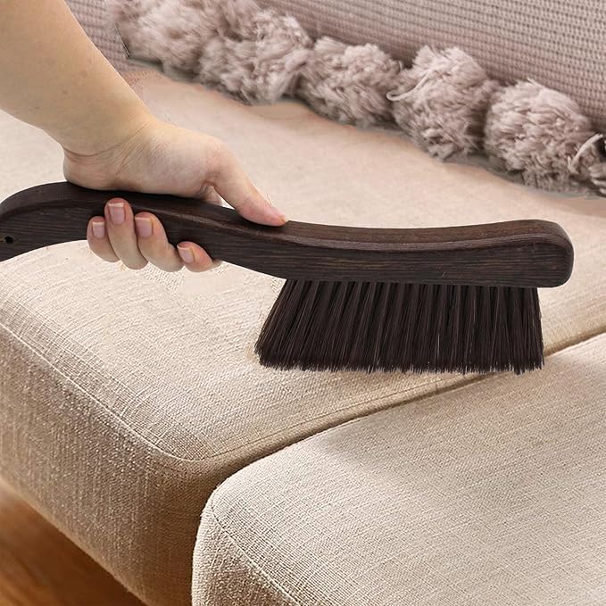 Hand Broom Dust Brush for Cleaning Dusting Soft Bristle Handheld Brushes for Car Interior Bed Bench Couch Counter Furniture Clothes Room Fireplace with Wood Handle