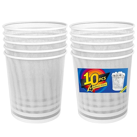 Office Mesh Trash Cans (10-Pack 4 Gal),Open Metal Wire Wastebaskets, Mesh Office Garbage Can,Waste Basket Trash Can for Near Desk,Wire Garbage Container Bin for Home,School