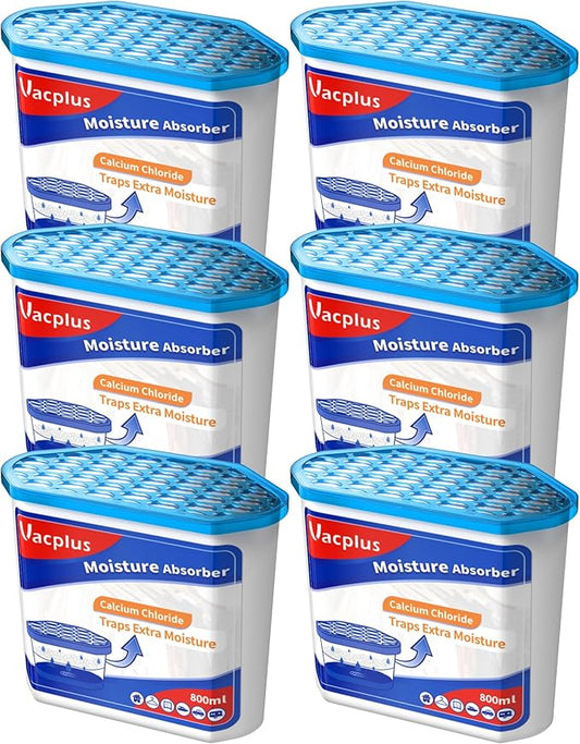 Vacplus Moisture Absorbers 6 pack, 16.0 Oz Portable Humidity Absorber Boxes for Your Bathroom, Closet & Car, Dehumidifier with Fragrance Free, Navy Blue
