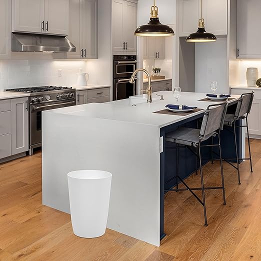 Mini Waste Basket - Durable Small Plastic Garbage Trash Can Bin - Lidless Open-Top Rectangular Slim Profile for Compact Spaces - Suitable for Home, Bathroom, Office, Bedroom, Kitchen and More, White