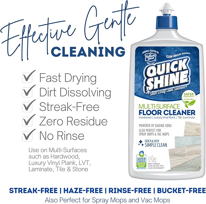 Quick Shine Multi Surface Floor Cleaner 27oz, 2Pk | Ready to Use-Streak Free- No Rinse | Use on Hardwood, Laminate, Luxury Vinyl Plank & Stone | Use in Spray Mops & Vac Mops | Safer Choice Cleaner