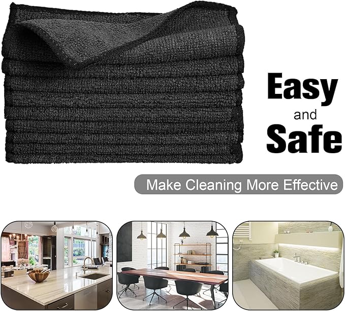 Tanlade Microfiber Cleaning Cloth 6"x6" Cleaning Rags Reasonable Kitchen Towels Microfiber Towels Cars Wash Dry Erase Cloth(Black,50 Pcs)