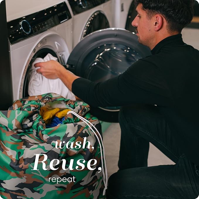 Nylon Laundry Bag - Locking Drawstring Closure and Machine Washable. These Bags will Fit a Laundry Basket or Hamper and Strong Enough to Carry up to Three Loads of Clothes. (Camouflage)