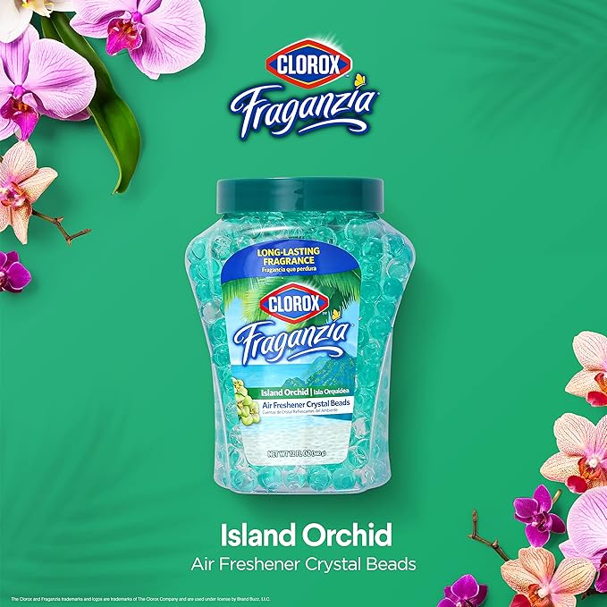 Clorox Fraganzia Crystal Beads Air Freshener Value Pack in Island Orchid Scent - Long-Lasting Odor Eliminator Gel Beads to Freshen Home, Car, or Office, 12 Fl Oz Twin Pack (24 Oz Total)