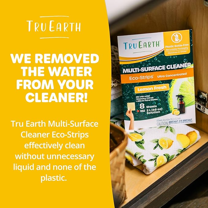 Tru Earth Multi-Surface Cleaner Eco-Strips | All Purpose Cleaner Concentrate for Multi-Use, Fresh Lemon Scent, 8 Strips