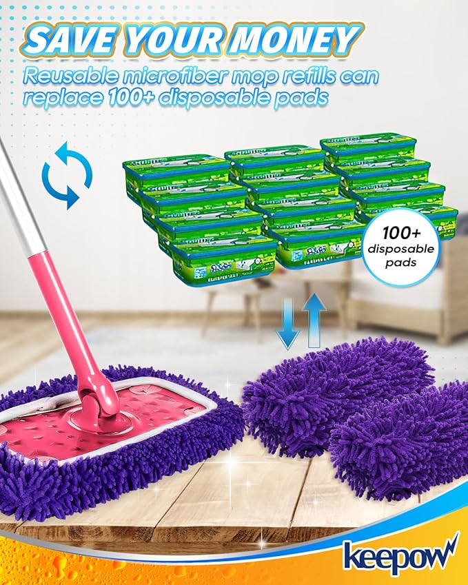 8Pcs Reusable Microfiber Mop Pads Compatible with Swiffer Sweeper Mop, Replacement Wet Mopping pad Refills & Washable Dry Sweeping Cloths for Surface/Hardwood Floor Cleaning