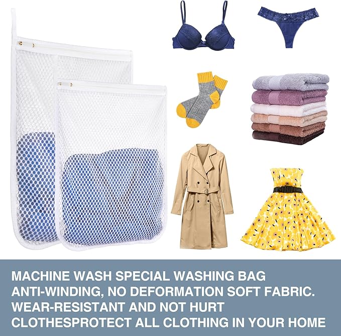 4 pcs Durable Honeycomb Mesh Laundry Bags for Delicates 2 Large (16" x 19") 2 Medium (12" x 15")