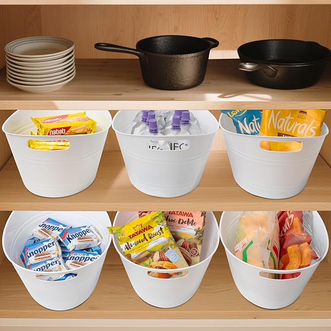 Tiawudi 8 Pack Ice Buckets with Handles, Ice Drink Tub for Party & Bar, Wine Beer Champagne Beverage Bottle Cooler, Plastic Storage Tub, Oval Storage Basket for Home, 4.5 Liter Each, White