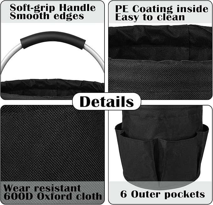17L Cleaning Caddy with Handle, Garden Tool Organizers Bag, Cleaning Bucket Organiser, Foldable Gardening Bags Multi Pocket, Black