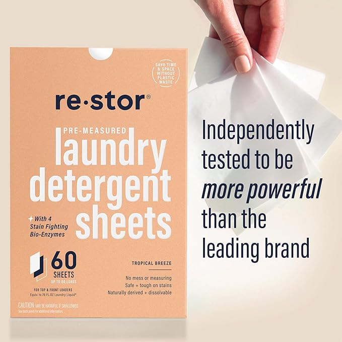 restor Laundry Detergent Sheets Tropical Breeze 180 Loads | Eco Friendly Plastic Free Travel Laundry Washer Sheets | Superior Stain Fighting Washing Detergent sheets Number One in Australia