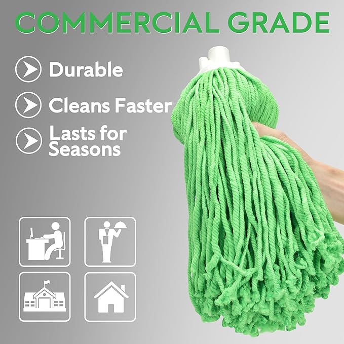 Matthew Microfiber Mop Replacement Pack with Stainless Steel Spin Mop Handle - 54" Green (2 Mops w/1 Handle)