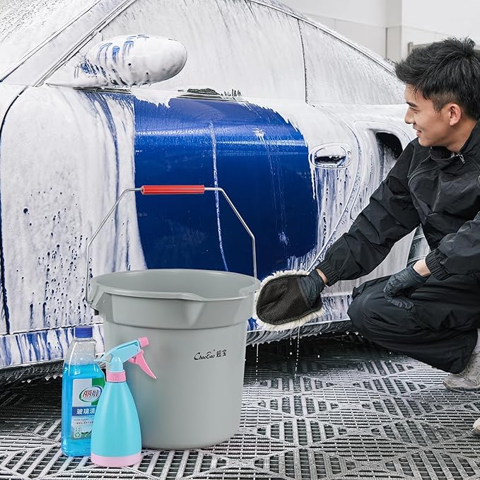 14 Quart Plastic Cleaning Bucket with Handle, 4 Packs Plastic Round Utility Pail, Grey