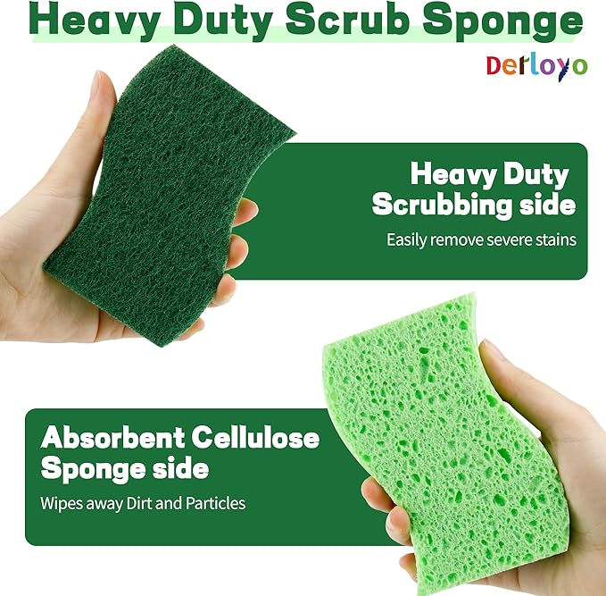 12 Count Heavy Duty Scrub Sponges,Long Lasting Cleaning Sponges for Cleaning Kitchen and Household, Dishes,Dual Sided Kitchen Sponges for Non-Coated Cookware-Green