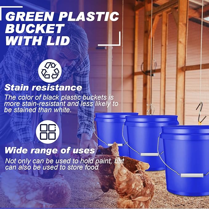 6 Pack 2 Gallon Plastic Bucket with Lid Heavy Duty Pail with Metal Handle Reusable Small Multipurpose Paint Buckets Container for Food Storage(Dark Blue)