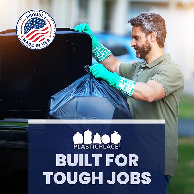 Plasticplace - W55LDBS1 55-60 gallon Trash Bags │ 1.7 Mil EQ │ Black Eco-Friendly Heavy Duty Garbage Can Liners │ 38” x 58” (100Count) Black