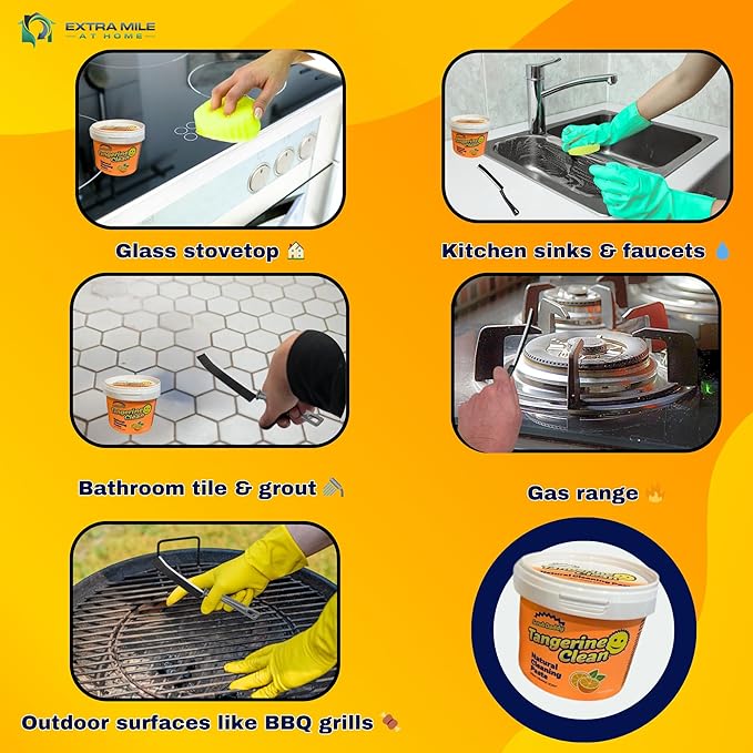Tangerine Clean All-Purpose Household Cleaner Kit - 99% Plant-Based Cleaning Paste with Brush & Scrubber - Grout Cleaner for Tile Floors & Cleaning Tools for Sink, Stove, Kitchen, Shower & Bathroom