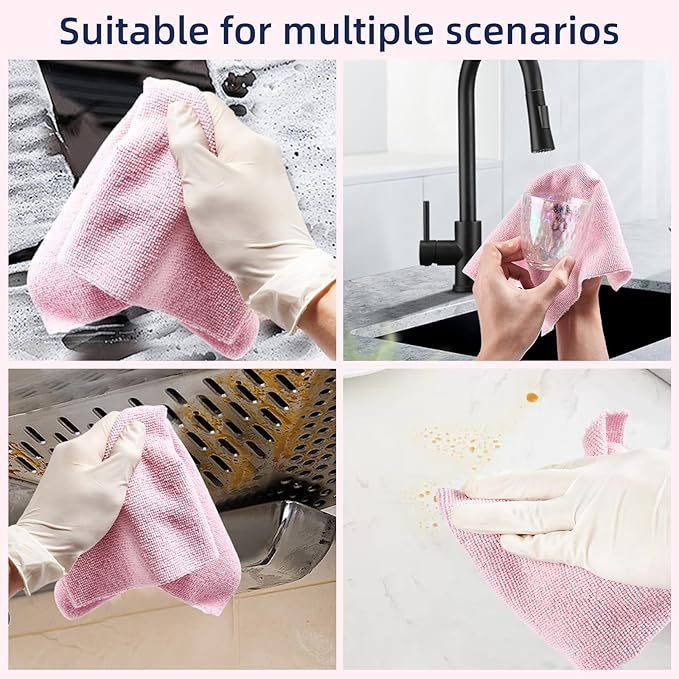 Microfiber Cleaning Cloth Roll - 85 Pack, Tear Away Microfiber Towels, 12" x 12", Reusable, Washable, Streak Free, Ultra Absorbent Dish Rags for Car, Home, Garage or Shop (Pink)