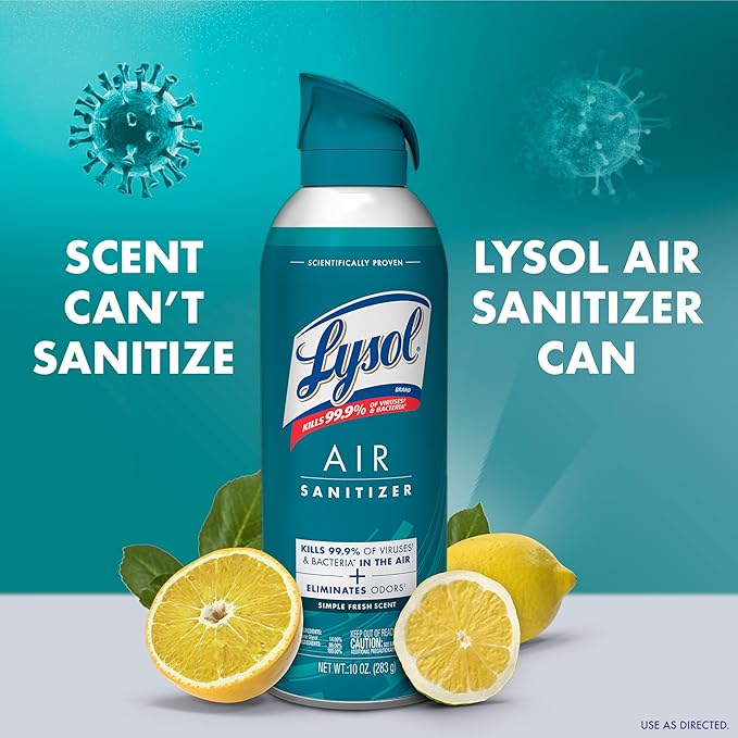 Lysol Air Sanitizer Spray with Odor Eliminator for Home & Office, Sanitizing Spray, Air Freshener Alternative, Simple Fresh Scent, 10 oz (Pack of 3)