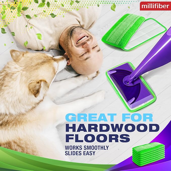 Reusable Mop Pads Compatible with Swiffer WetJet (2 Pack) - Microfiber Mop Refill for Wet Mopping Cloths - Hardwood Floor Cleaning Spray Pads Reusable Replacements - Green