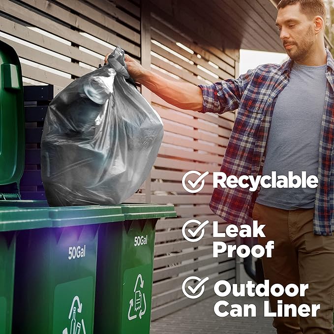 ToughBag 50 Gallon Trash Bags Heavy Duty, Clear Trash Bags (200 COUNT) - Made in USA