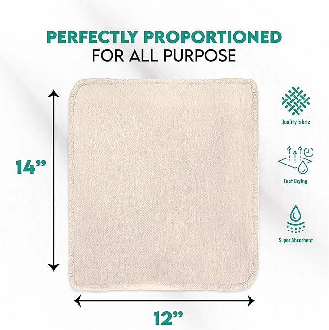 ZUPERIA Cotton Shop Towel – Multipurpose Cleaning Cloths (14" x 12" - Pack of 500 - White) Reusable Shop Rags for Automobiles, Industrial, Restaurants, Garage, and Homes
