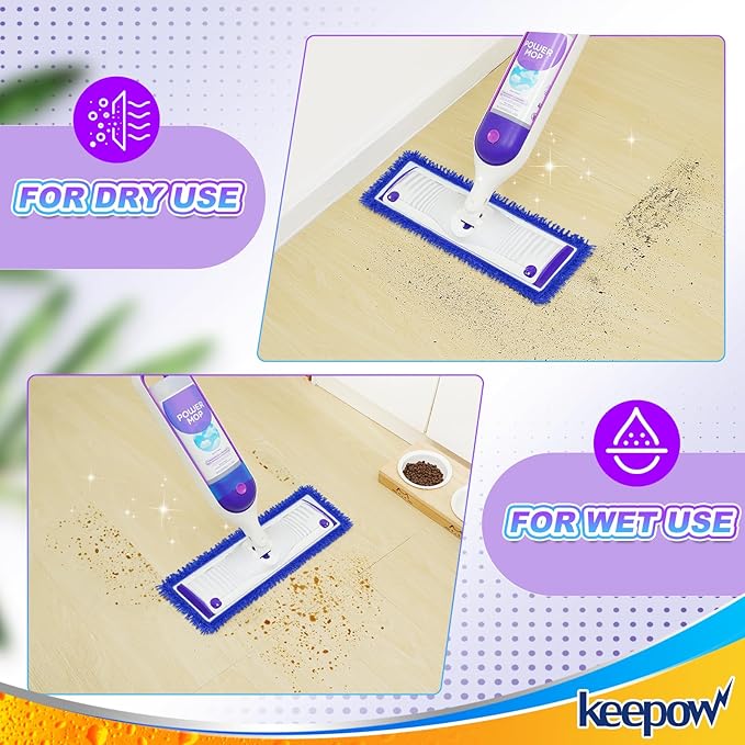 KEEPOW Power Mop Refills for Swiffer - Power Mop Reusable Pads Compatible with Swiffer PowerMop Multi-Surface Mop Kit for Floor Cleaning, Microfiber Washable Mop Pads for Wet&Dry Mopping (2 Pack)
