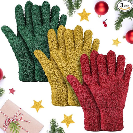 Patelai 3 Pairs Microfiber Plant Dusting Gloves Leaf Cleaning Gloves for Indoor Plants, Blinds, Furniture, House(Small,Brown, Dark Green, Dark Red)